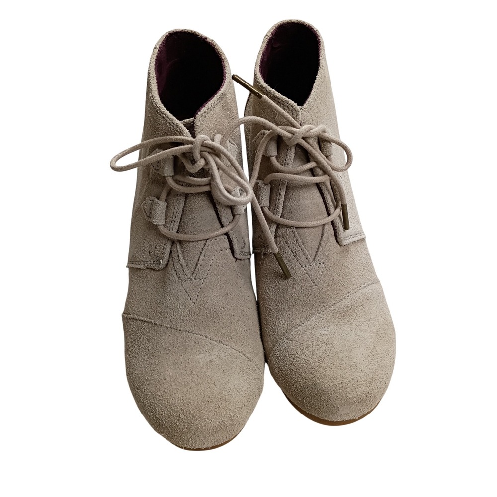 TOMS Desert Wedge Ankle Boots Womens 11 Taupe Suede Lace Up‎ Chukka